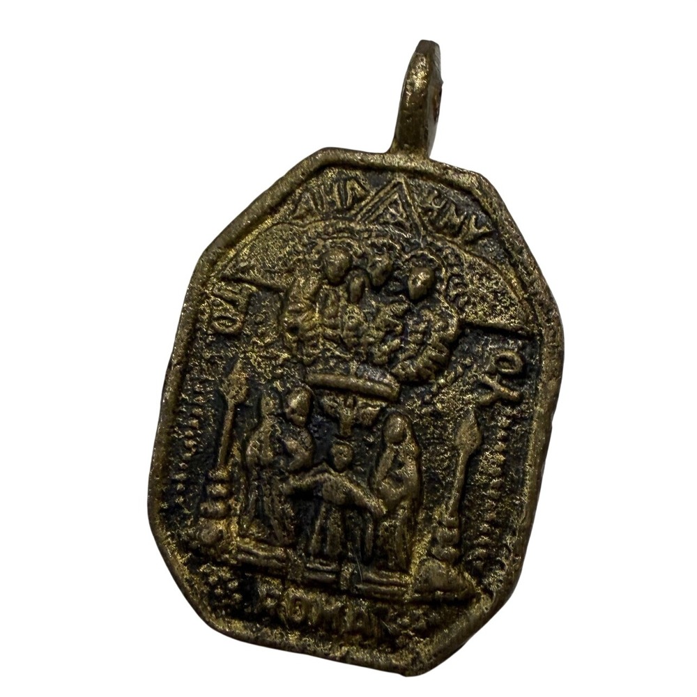 Vintage Antique Brass Religious Nativity Medal Pendant Star of Bethlehem Charm